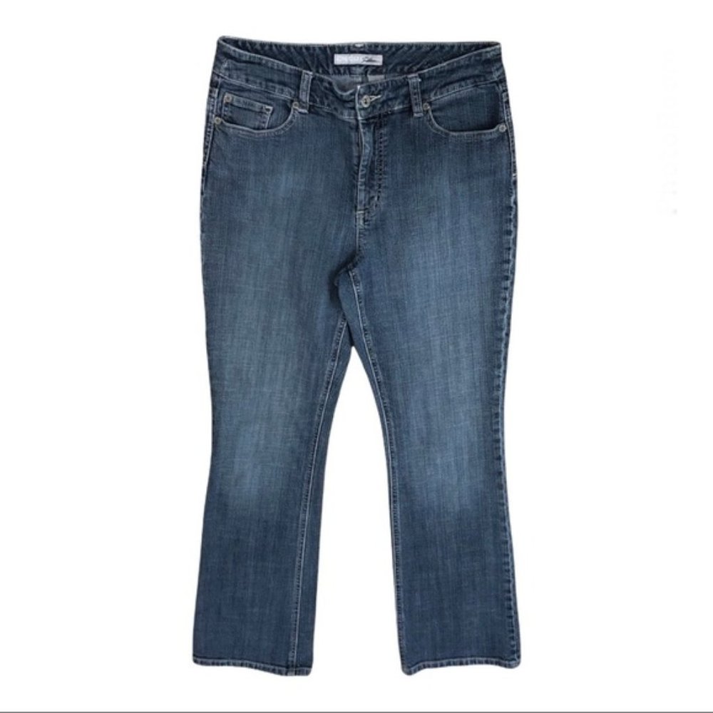 Chico's 0.5 Platinum Jeans Size 6 Small Blue Med Wash Denim Mid Rise Straight
